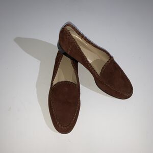 Lands End Risa Shoes Womens Size 9 Brown Suede Loafers Moccasins Leather Slip On